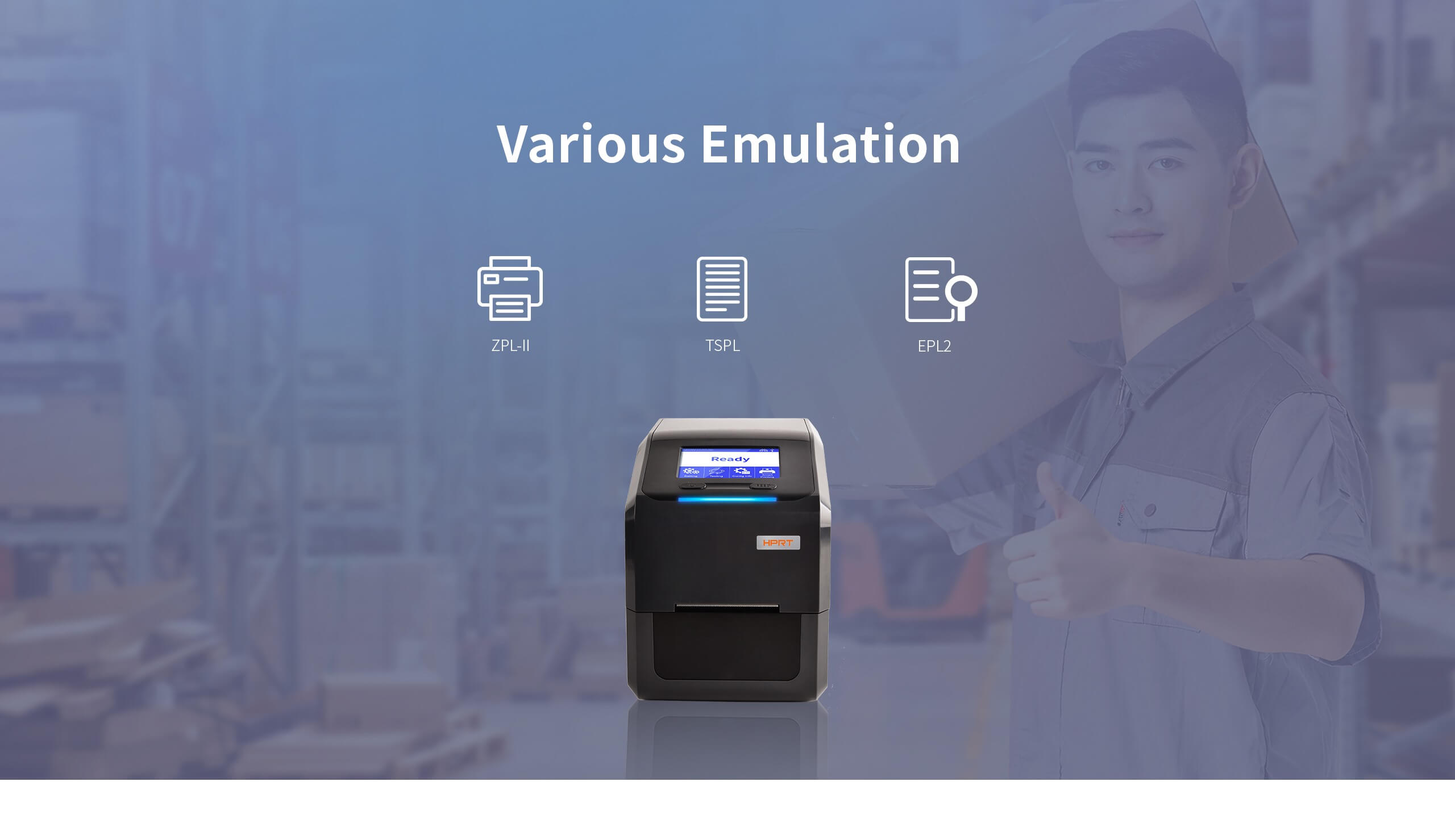 ZPL-II, TSPL, EPL2 emulation barcode printer